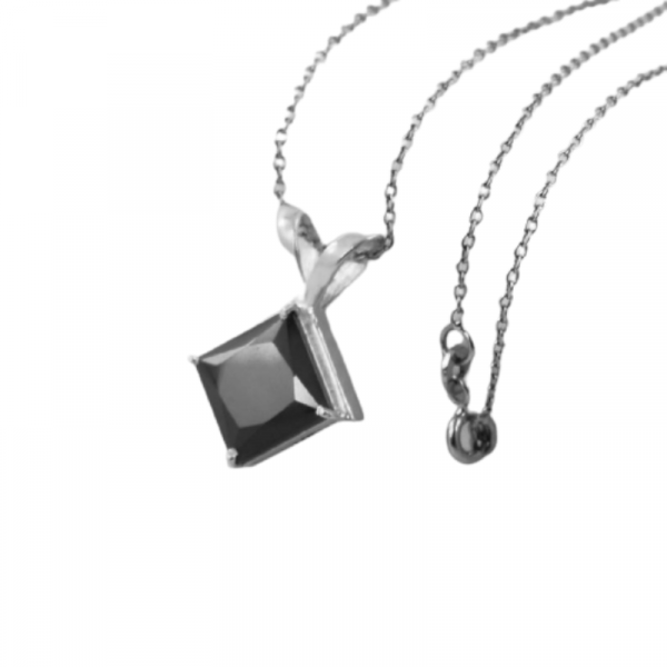 2 Ct Princess Cut Diamond Solitaire Black Diamond Pendant Necklace