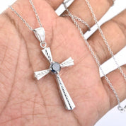 1.01 Ct Solitaire Prong Setting Black Diamond Cross Pendant