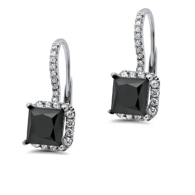Shop 3.46 Ct Princess Cut Halo Black & White Diamond Earrings