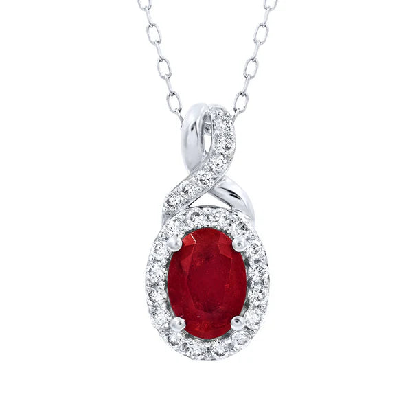 3.10 Carat Oval Ruby Gemstone Prong Setting Halo Pendant