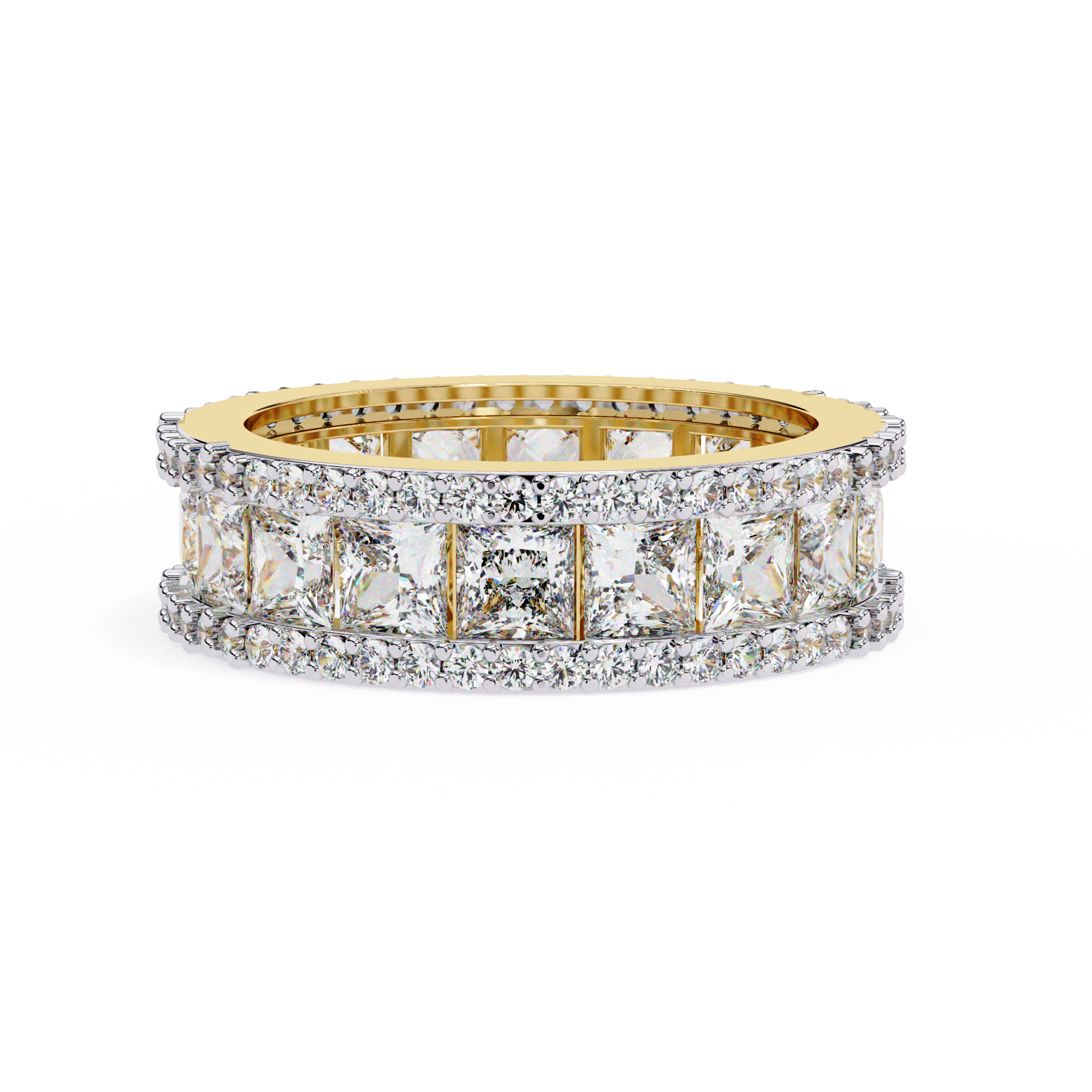 3.50 Carat Princess & Round Cut Diamond Wedding Band In White Gold 18K Yellow Gold Natural Diamond Eternity Wedding Rings