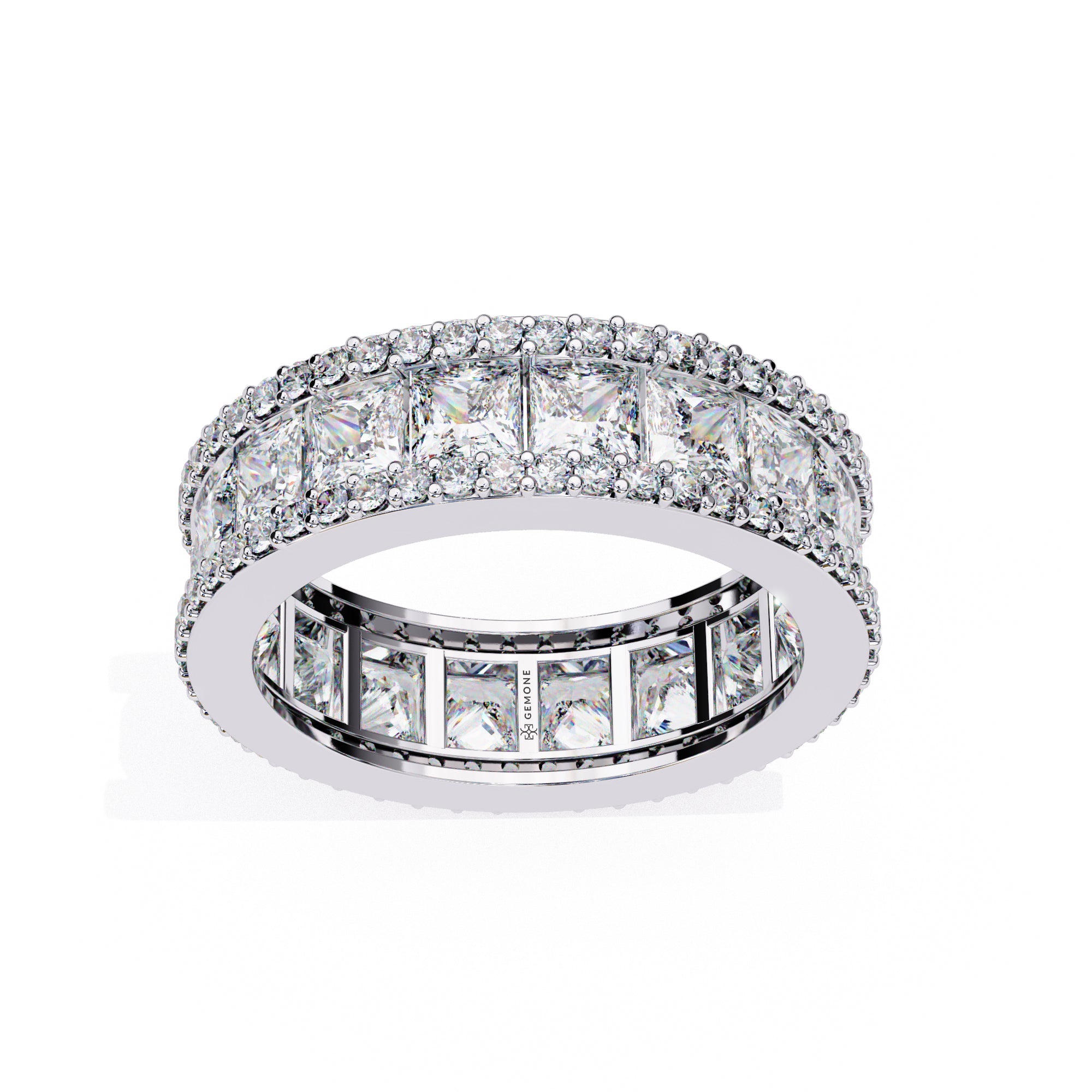 3.50 Carat Princess & Round Cut Diamond Wedding Band In White Gold Eternity Wedding Rings