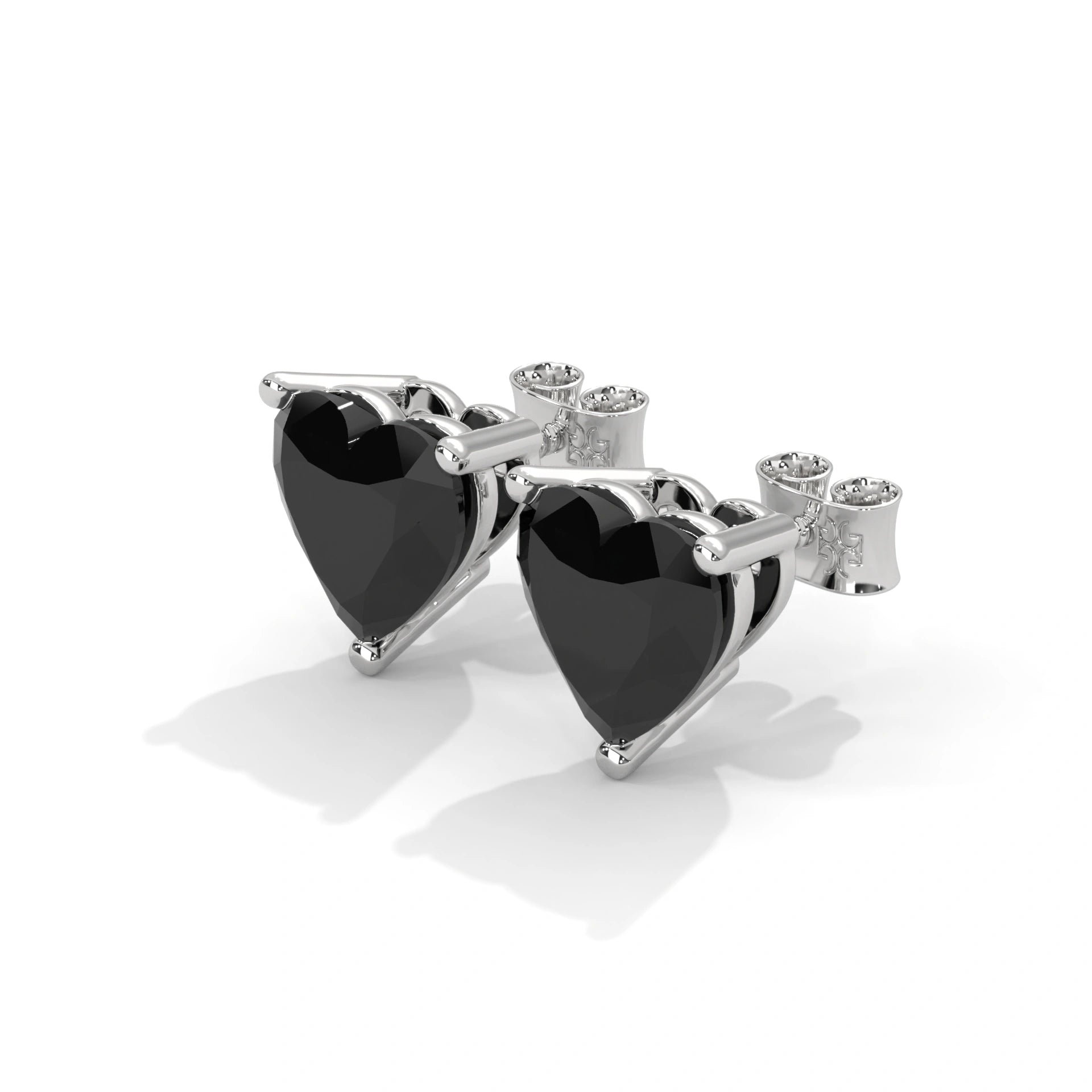 3.60 Carat Heart Shape Black Diamond Stud Earrings in White Gold