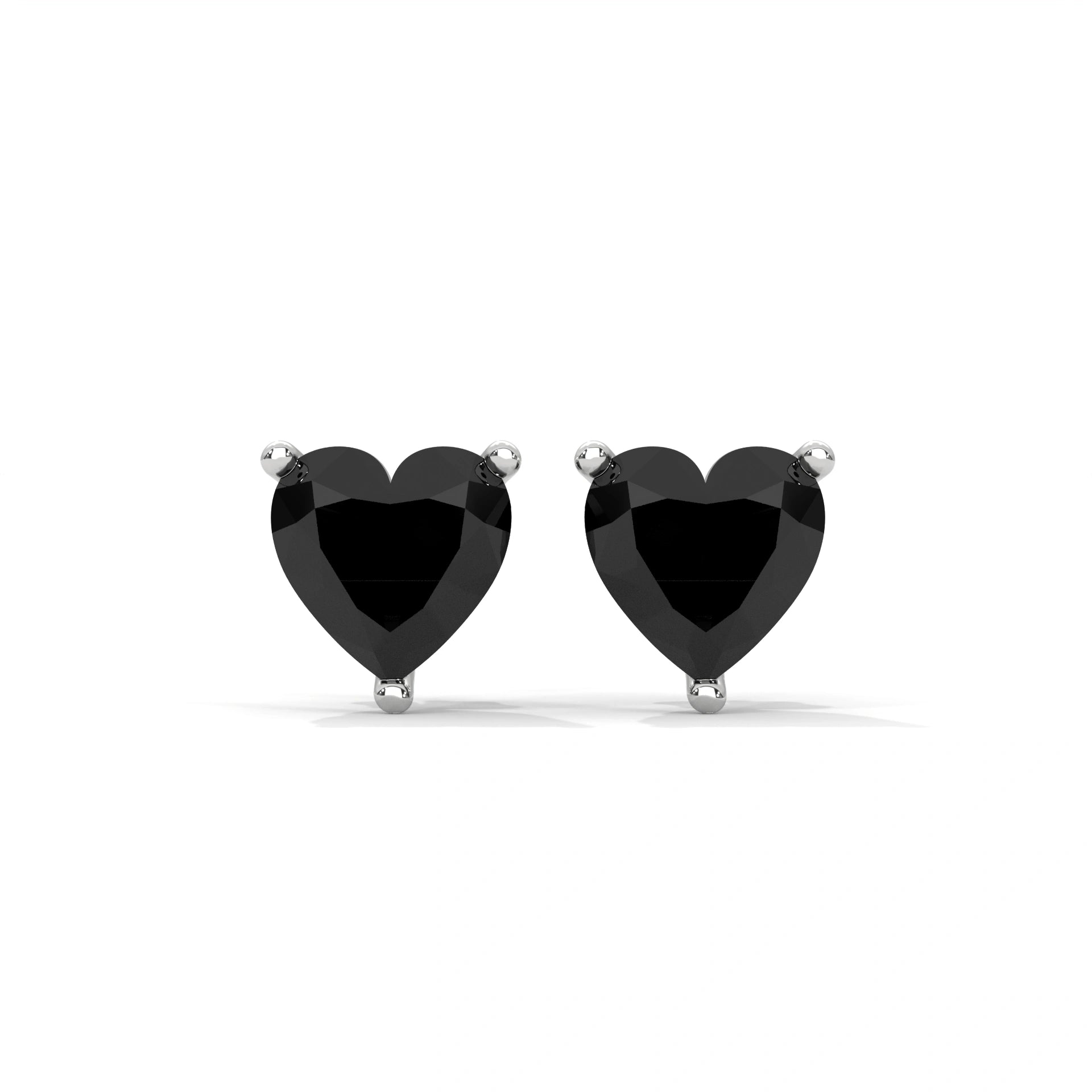 3.60 Carat Heart Shape Black Diamond Stud Earrings in White Gold