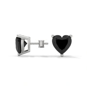 3.60 Carat Heart Shape Black Diamond Stud Earrings in White Gold
