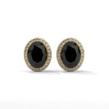 3.04 Carat Oval Cut Diamond Black Diamond Halo Stud Earrings with Screw Back