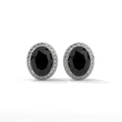 3.04 Carat Oval Cut Diamond Black Diamond Halo Stud Earrings with Screw Back