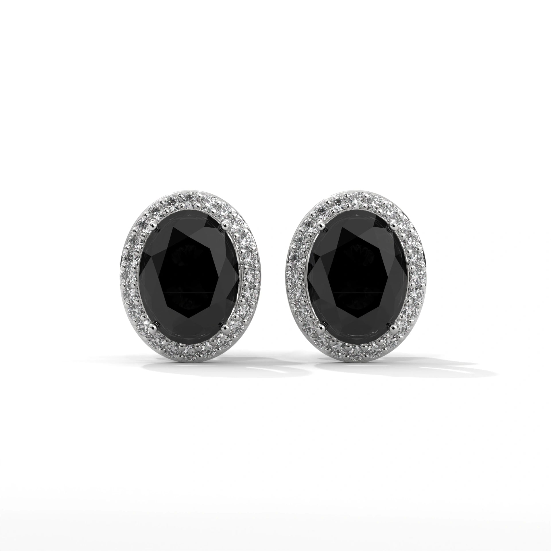3.04 Carat Oval Cut Diamond Black Diamond Halo Stud Earrings with Screw Back