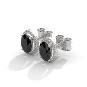 3.04 Carat Oval Cut Diamond Black Diamond Halo Stud Earrings with Screw Back