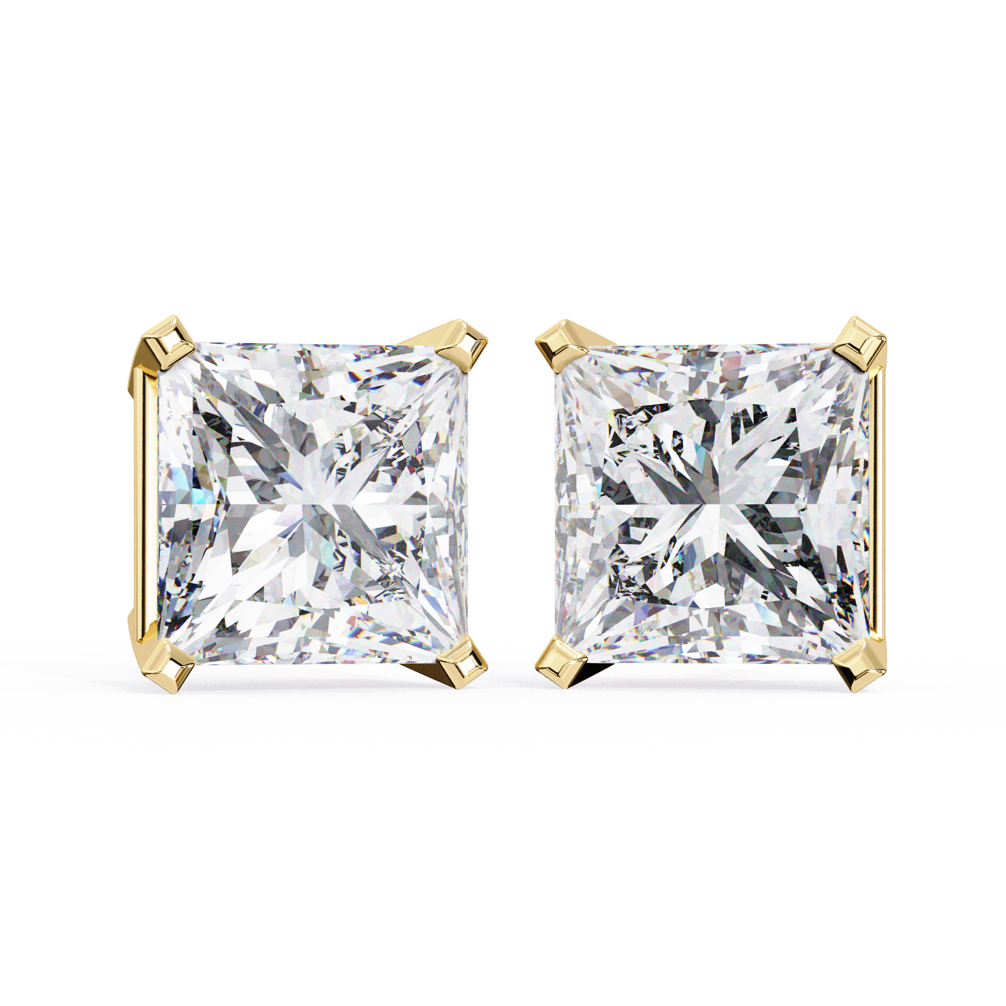 3 Carat Princess Cut Lab Diamond Earrings 18K Yellow Gold