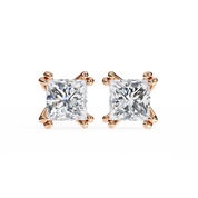 3 Carat Princess Shape Lab Diamond Stud Earrings 18K Rose Gold