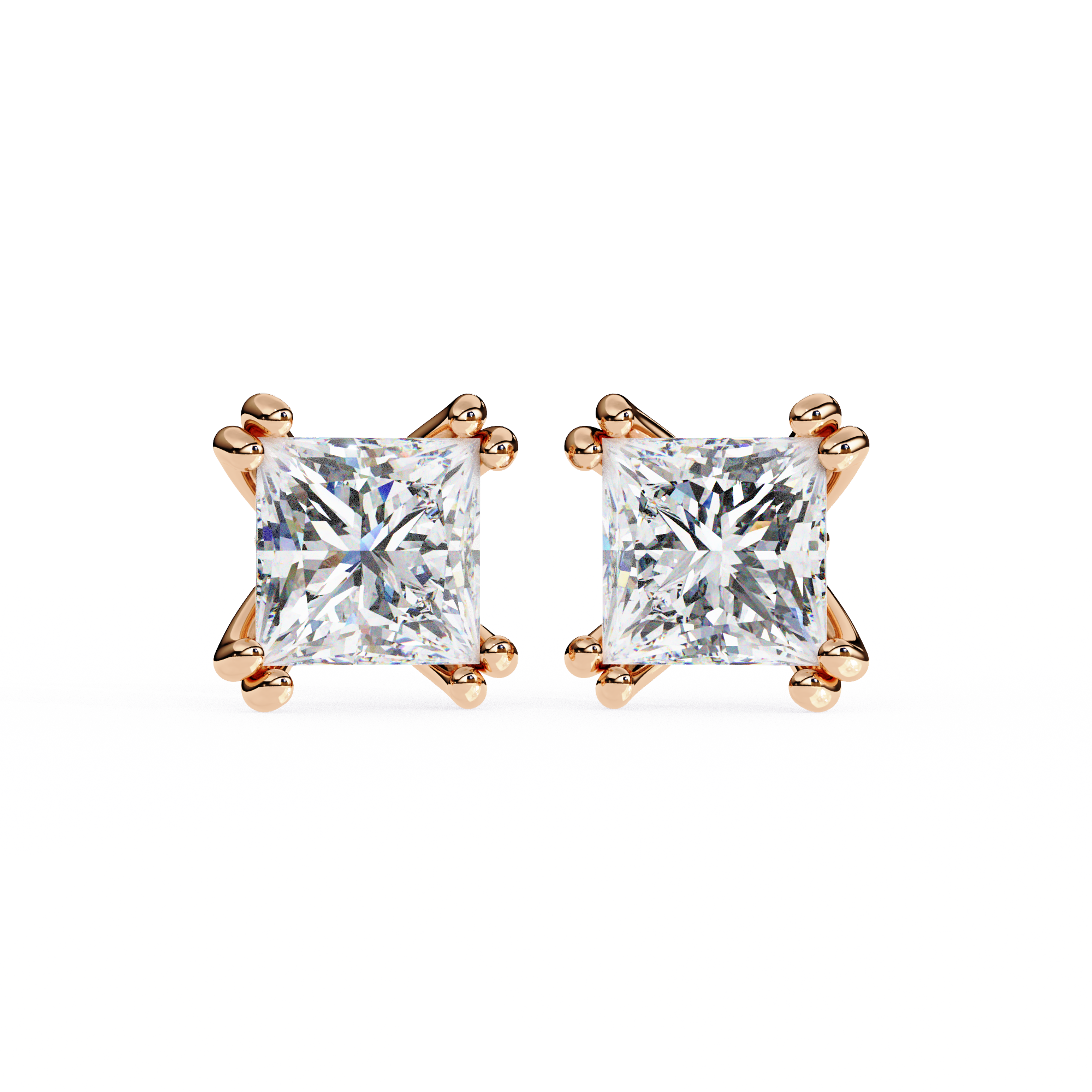 3 Carat Princess Shape Lab Diamond Stud Earrings 18K Rose Gold