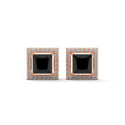 3.09 Carat Princess Cut Black Diamond Stud Earrings Screw Back 18K Rose Gold