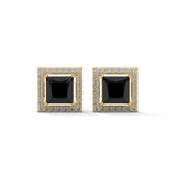 3.09 Carat Princess Cut Black Diamond Stud Earrings Screw Back