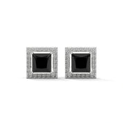 3.09 Carat Princess Cut Black Diamond Stud Earrings Screw Back