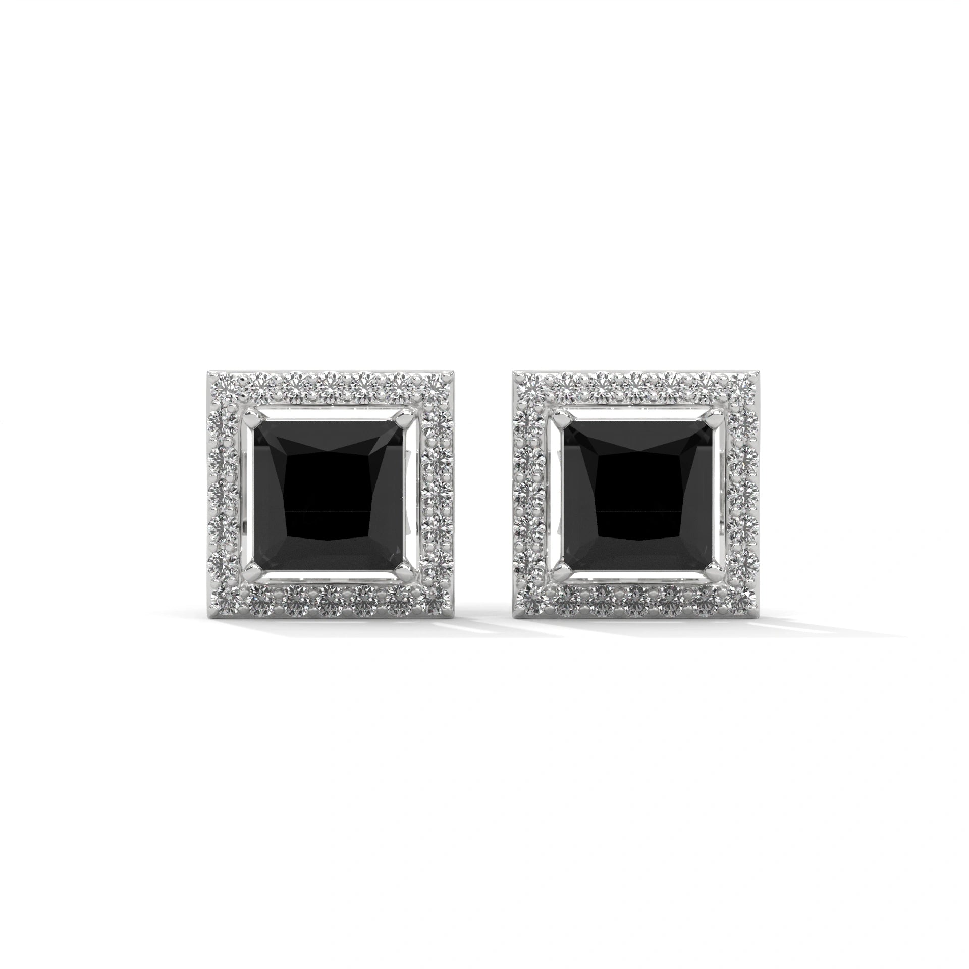 3.09 Carat Princess Cut Black Diamond Stud Earrings Screw Back