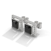 3.09 Carat Princess Cut Black Diamond Stud Earrings Screw Back