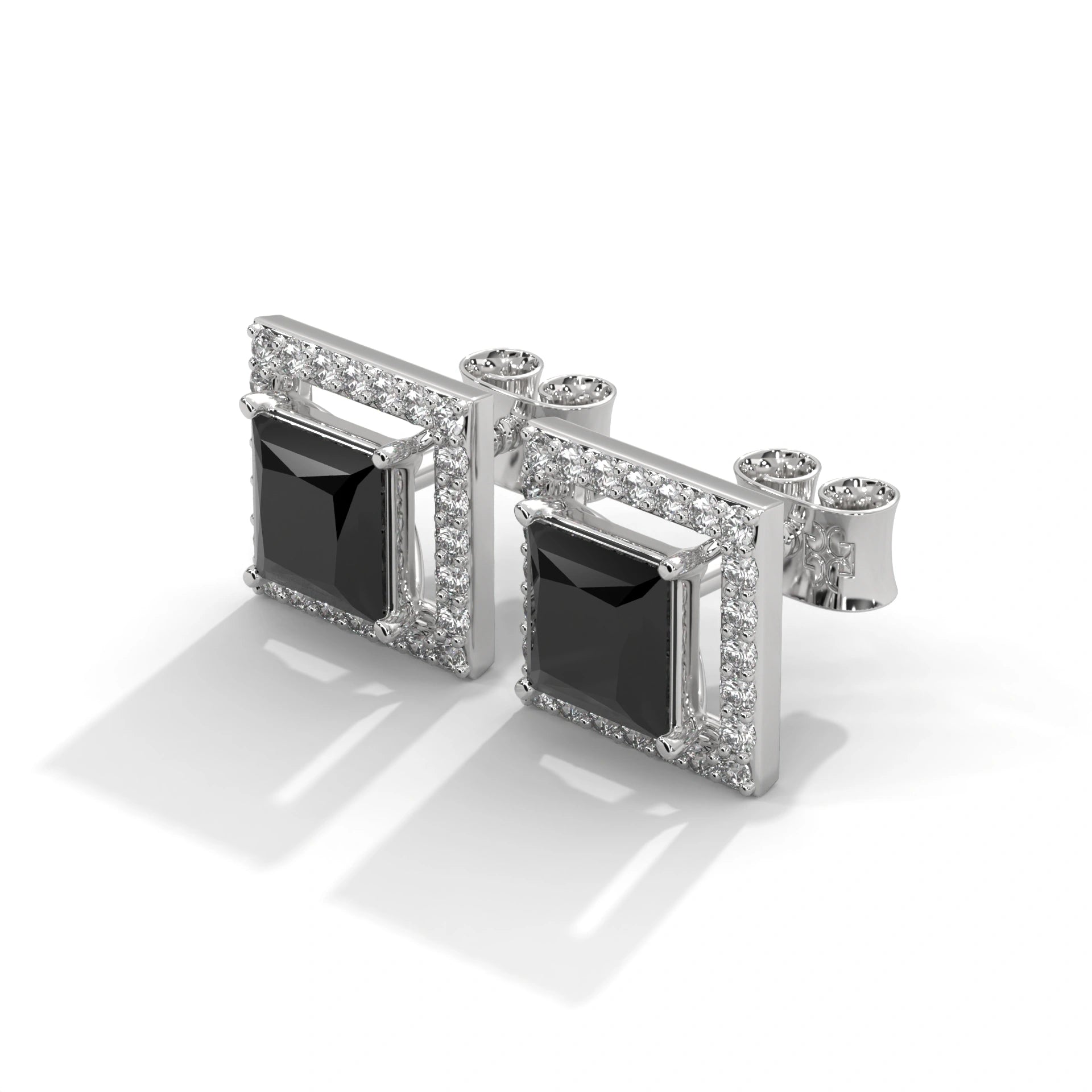 3.09 Carat Princess Cut Black Diamond Stud Earrings Screw Back