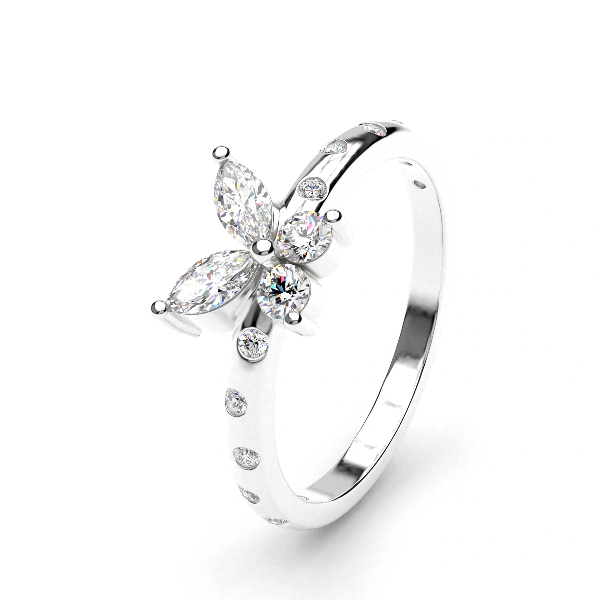 0.54 Ct Butterfly Marquise Diamond Promise Ring with Pavé Accent Band 950 Platinum