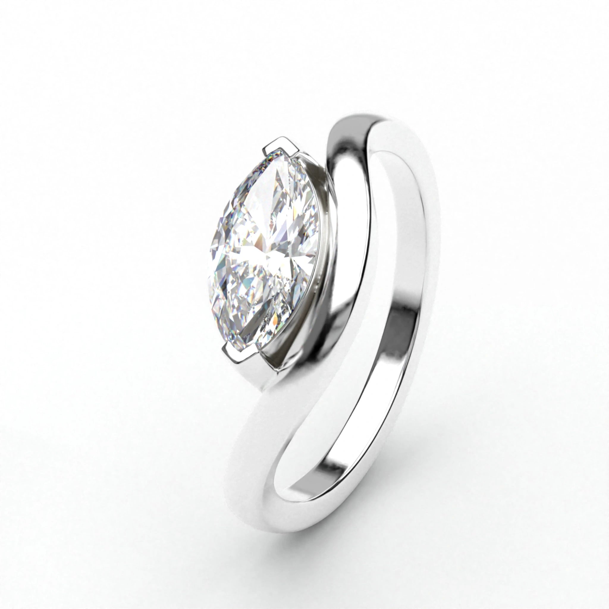 1 Ct Marquise Cut Diamond Solitaire Ring with Curved Band Design 950 Platinum
