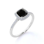 3.20 Carat Cushion Cut Black Diamond Halo Engagement Rings Black Diamond Engagement Ring
