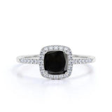 3.20 Carat Cushion Cut Black Diamond Halo Engagement Rings