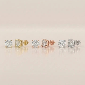 Luxury Round Diamond Stud Earrings by Size & Setting Basket 4 Prongs