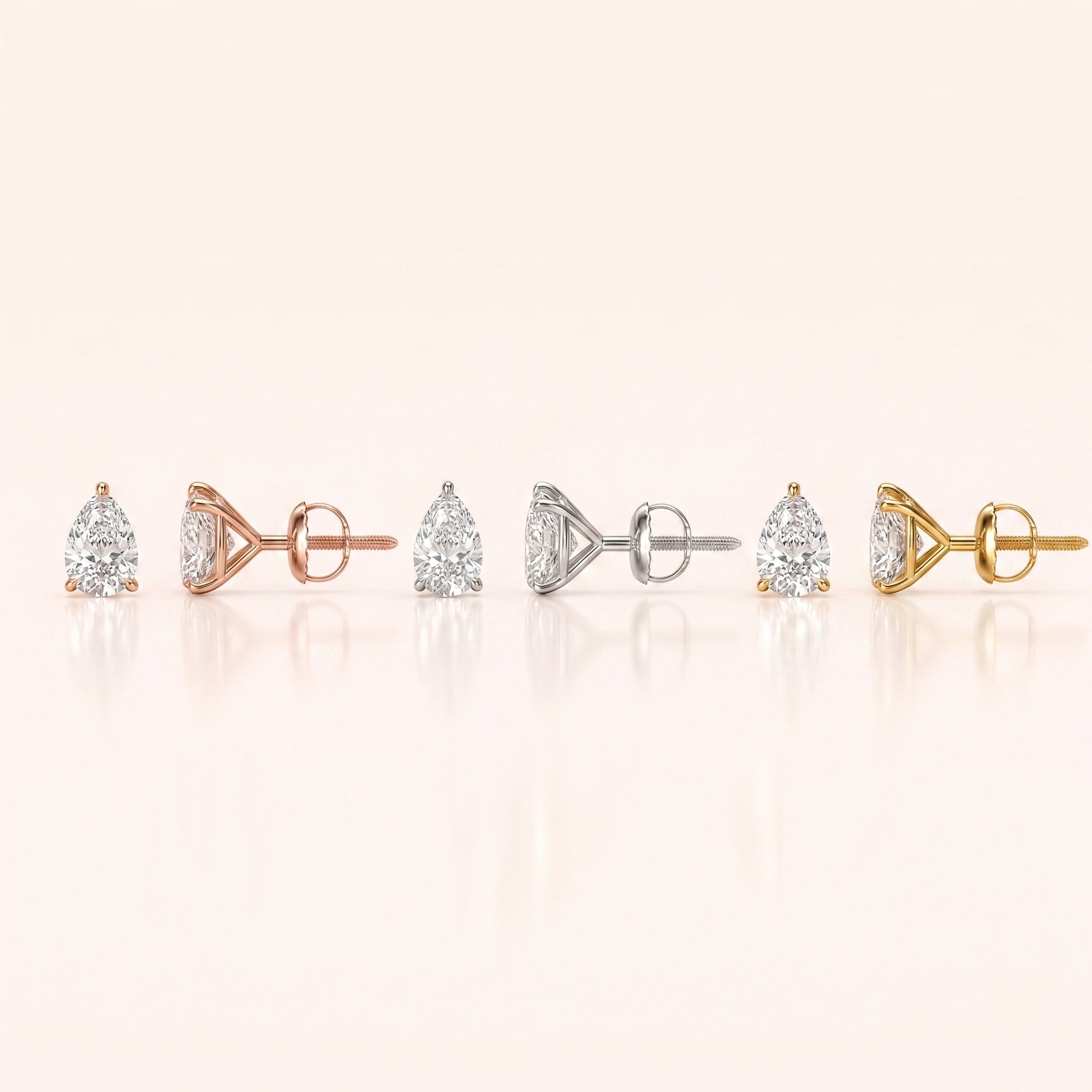 0.50 CT to 5 CT Pear Diamond Stud Earrings in Multiple Settings Martini Setting