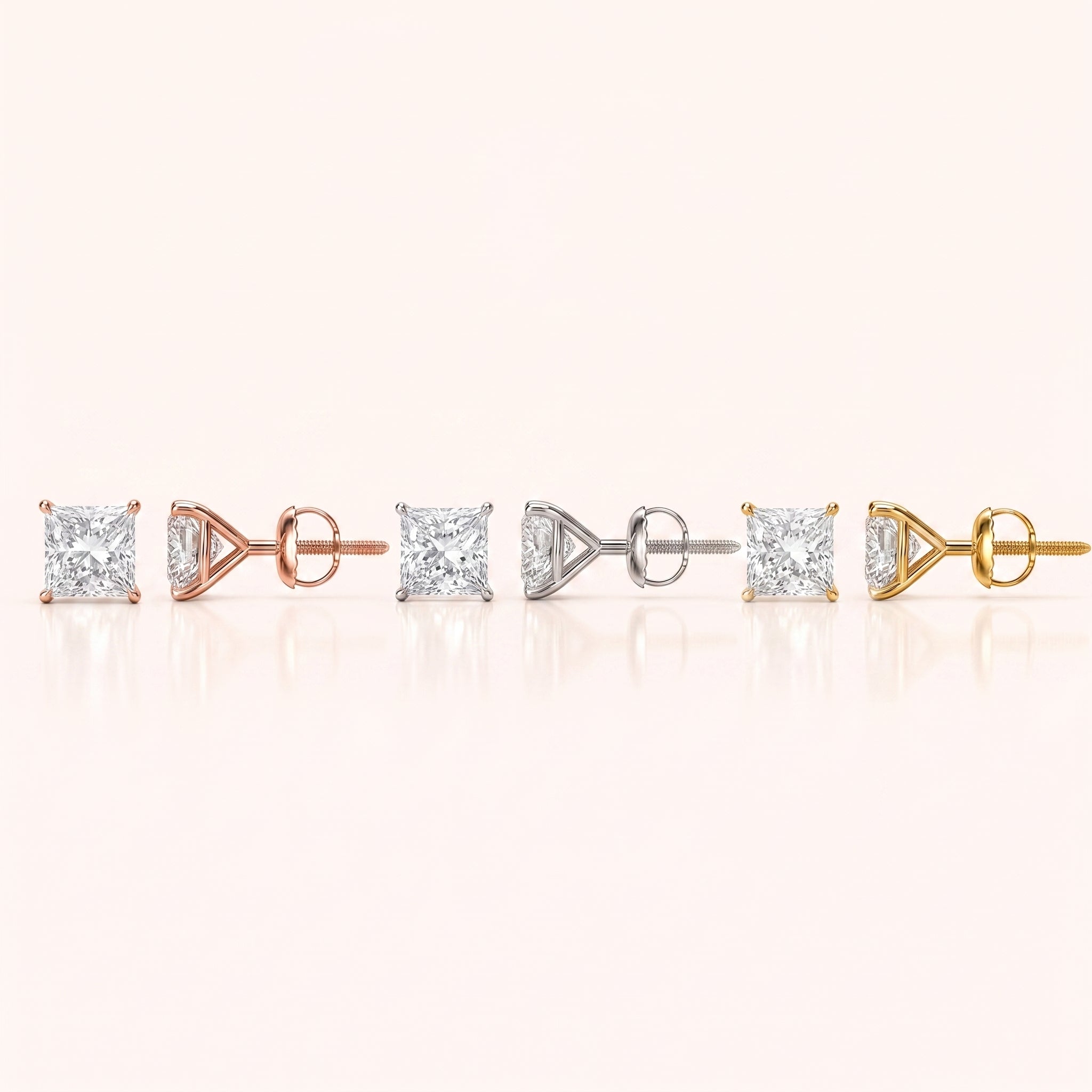 Princess Cut Diamond Earrings in Multiple Settings Martini Setting
