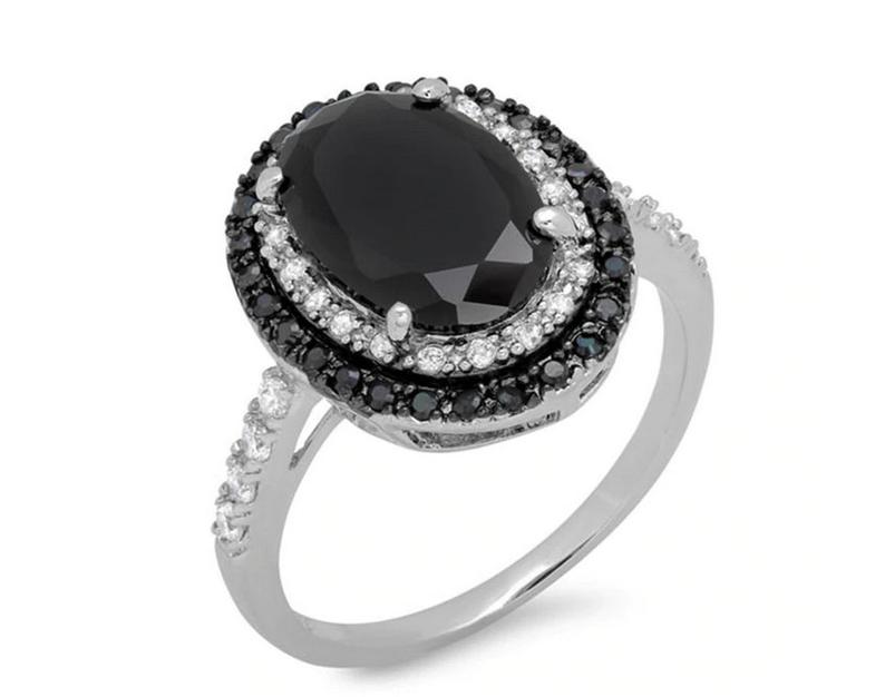 3.55 Ct Oval And Round Shape White & Black diamond engagement ring Black Diamond Engagement Ring