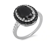 3.55 Ct Oval & Round Cut Black and White Diamond Engagement Ring Black Diamond Engagement Ring