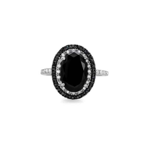 3.55 Ct Oval & Round Cut Black and White Diamond Engagement Ring Black Diamond Engagement Ring