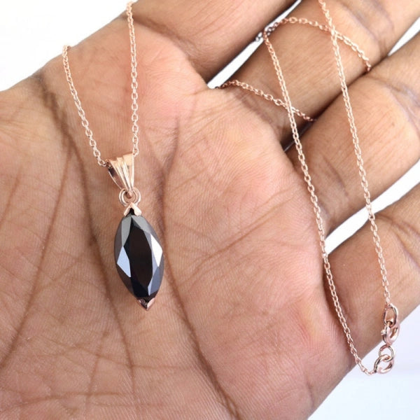 2 Ct Marquise Cut Diamond Solitaire Prong Set Black Diamond Pendant