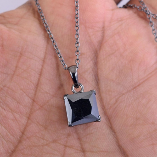 3 Ct Princess Cut Diamond Solitaire Prong Set Black Diamond Pendent