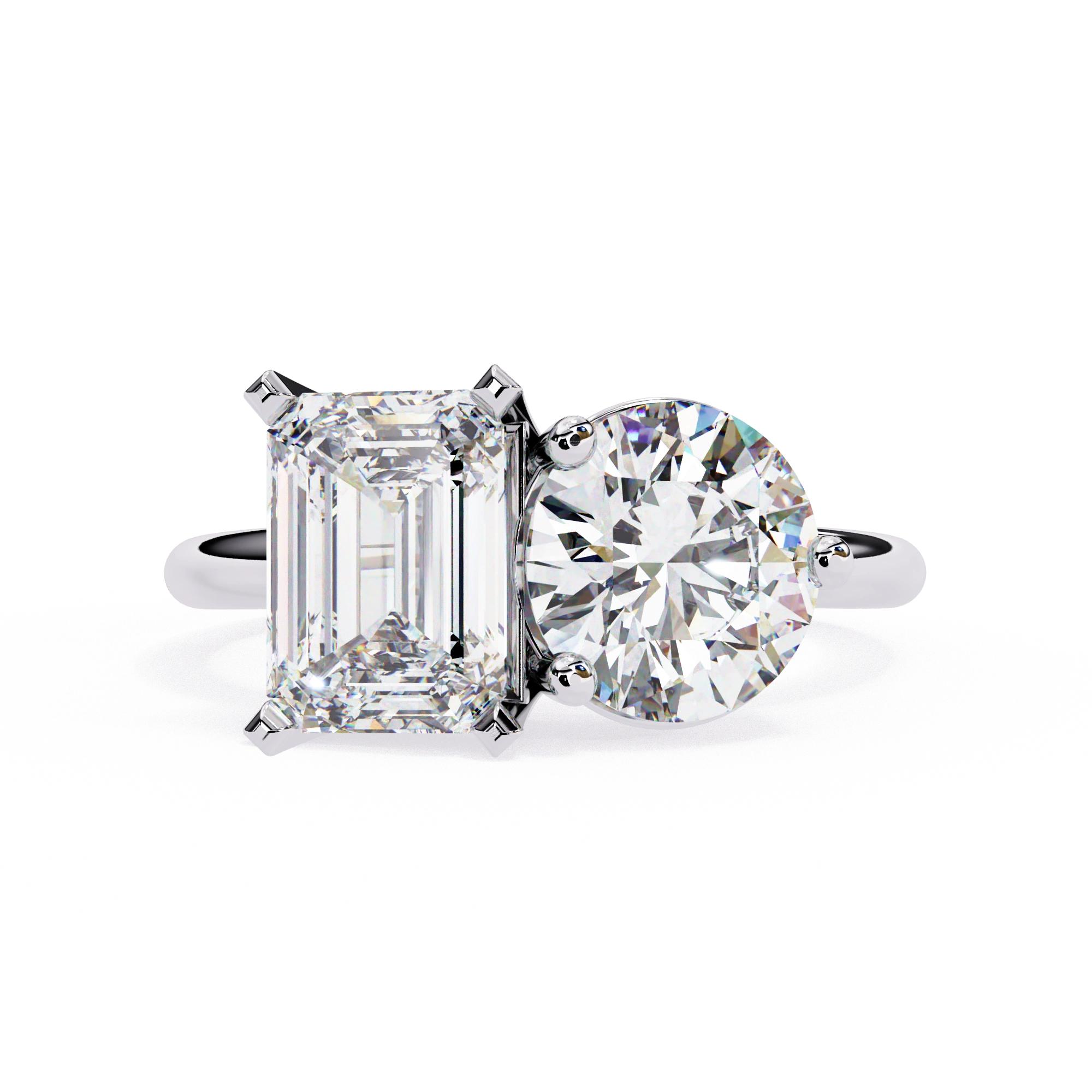 4.25 Ct Lab Created Diamond Rings Toi Et Moi Emerald And Round White Lab Diamond