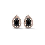 Shop 4 Carat Pear Cut Diamond Black And White Diamond Halo Stud Earrings Screw Back 18K Rose Gold