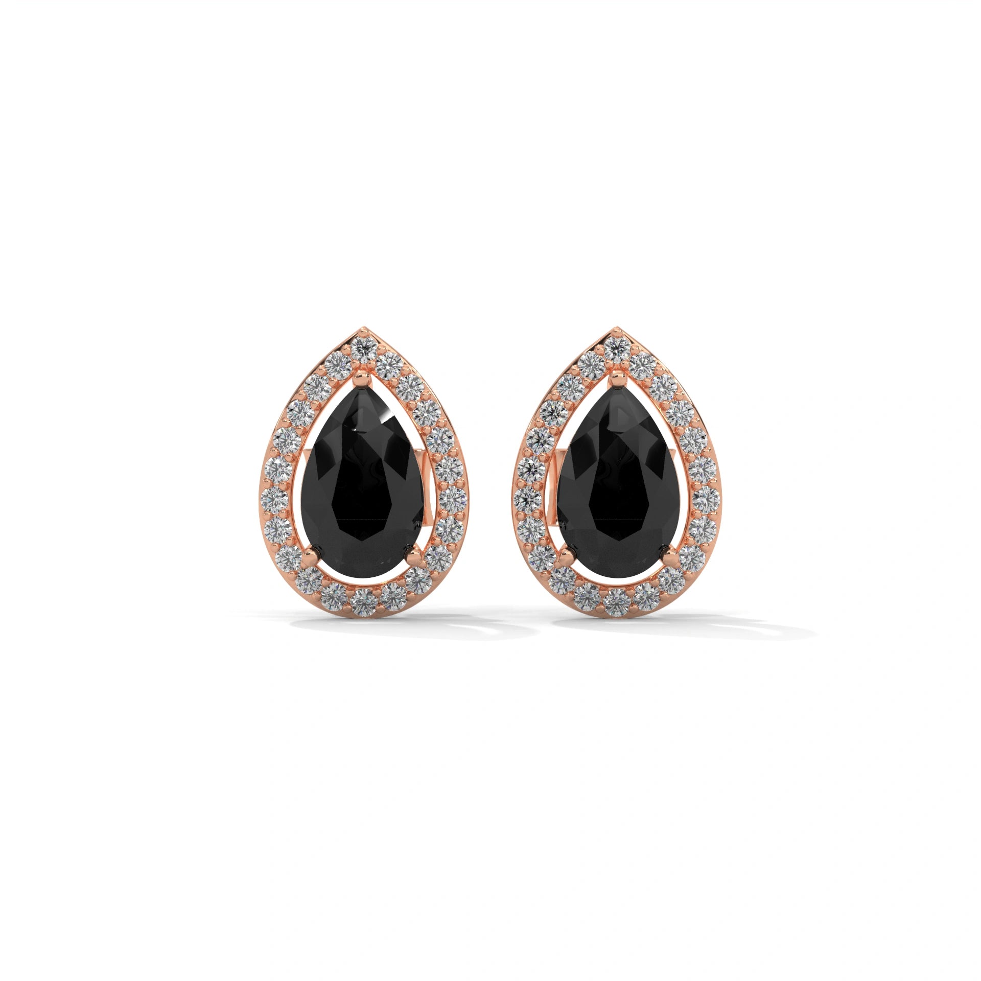 Shop 4 Carat Pear Cut Diamond Black And White Diamond Halo Stud Earrings Screw Back 18K Rose Gold