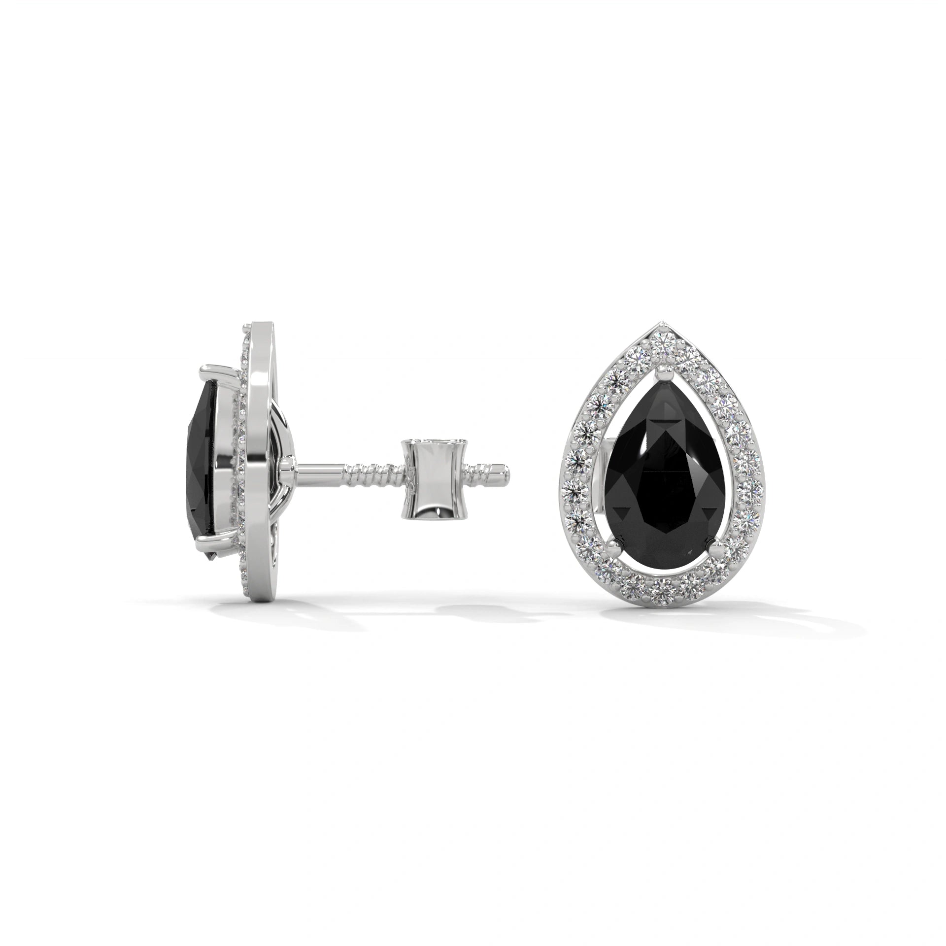 Shop 4 Carat Pear Cut Diamond Black And White Diamond Halo Stud Earrings Screw Back
