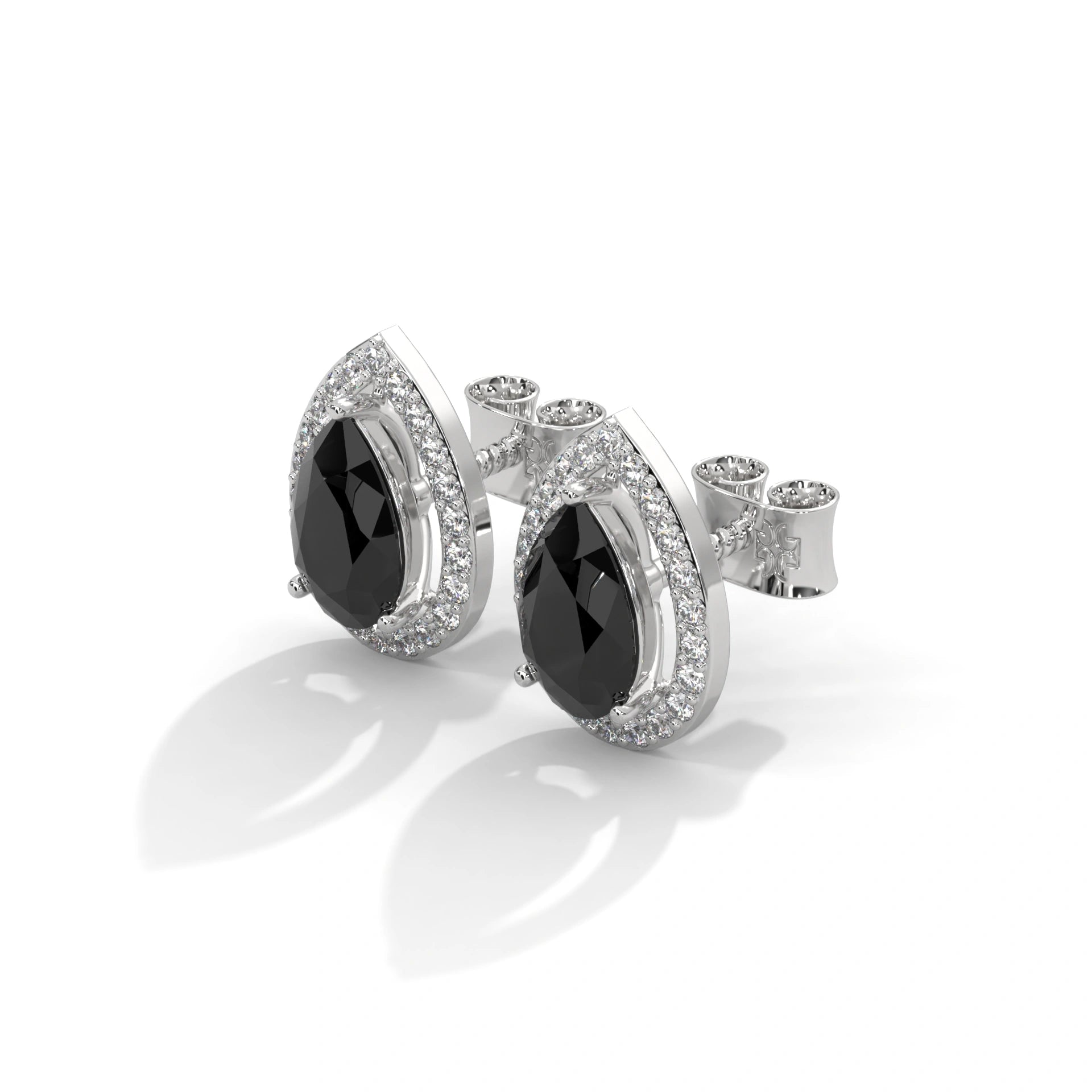Shop 4 Carat Pear Cut Diamond Black And White Diamond Halo Stud Earrings Screw Back