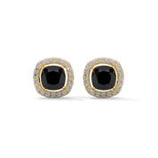 3.8 Ct Cushion Cut Diamond Halo Black Diamond Stud Earrings in Yellow Gold Screw Back 18K Yellow Gold