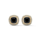 3.8 Ct Cushion Cut Diamond Halo Black Diamond Stud Earrings in Yellow Gold Screw Back