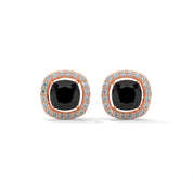 3.8 Ct Cushion Cut Diamond Halo Black Diamond Stud Earrings in Yellow Gold Screw Back 18K Rose Gold
