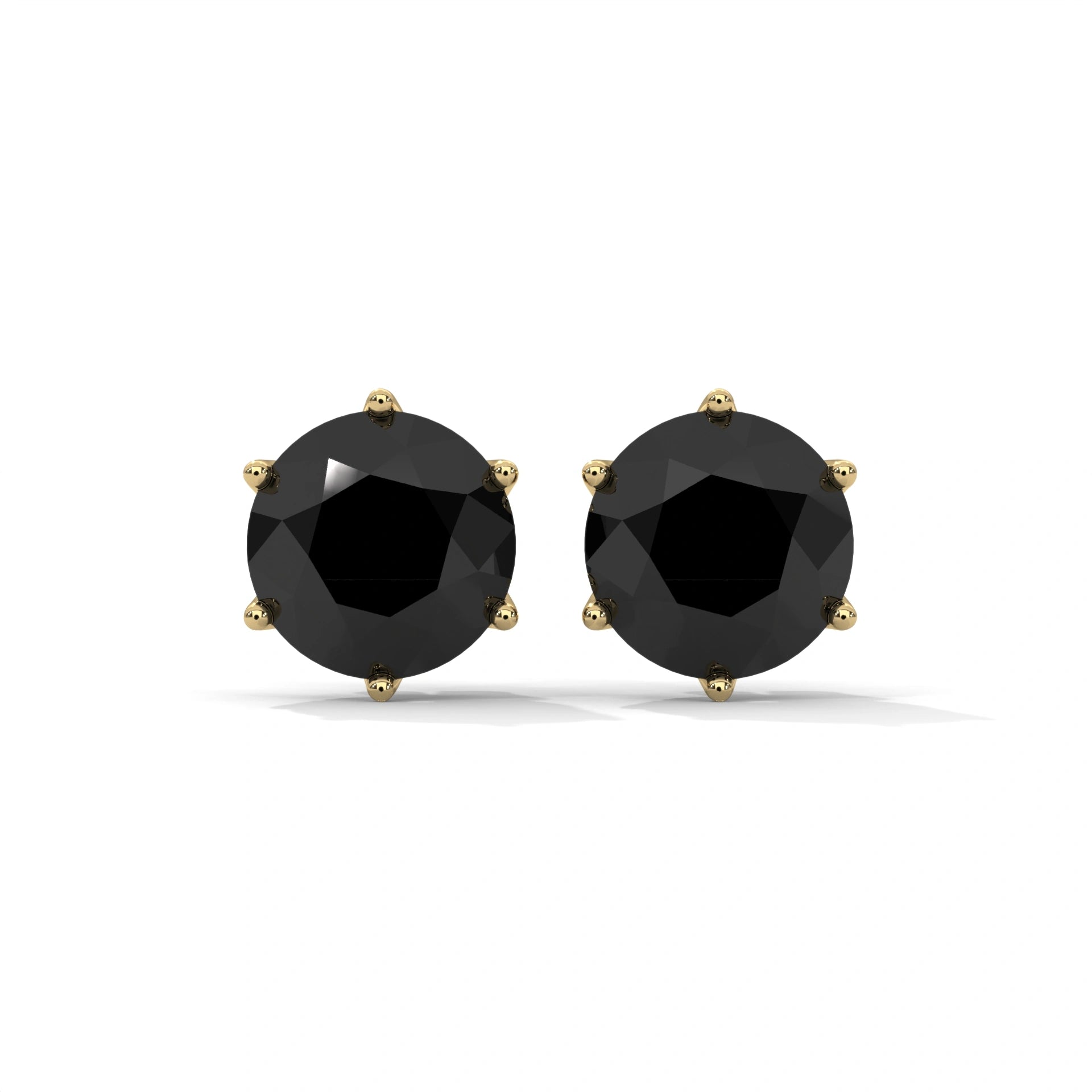 Shop 3.86 Carat Round Cut Prong Set Black Diamond Stud Earrings 18K Yellow Gold