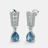 5 Ct Pear Cut Prong Set Blue Lab Diamond Dangle Earrings