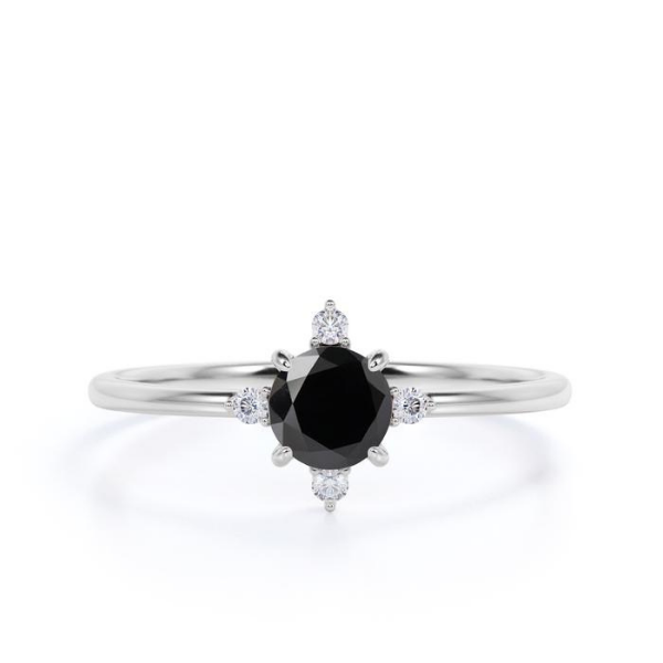 5 Stone Round Cut Black And White Diamond Engagement Ring Black Diamond Engagement Ring