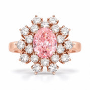 6.59 Carat Oval Pink Diamond Sunflower Halo Engagement Ring 18K Rose Gold