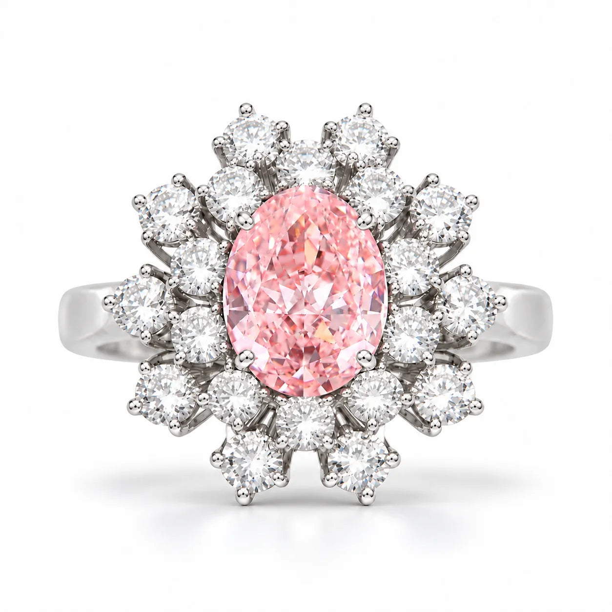 6.59 Carat Oval Pink Diamond Sunflower Halo Engagement Ring