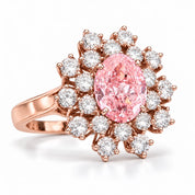 6.59 Carat Oval Pink Diamond Sunflower Halo Engagement Ring