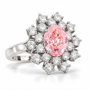 6.59 Carat Oval Pink Diamond Sunflower Halo Engagement Ring