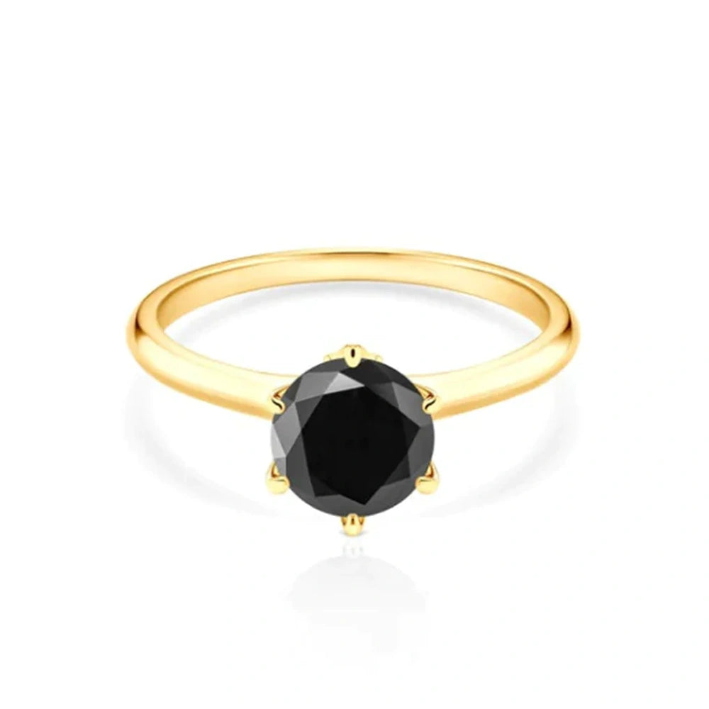 Black Diamond Solitaire Ring - 6 Prong Design